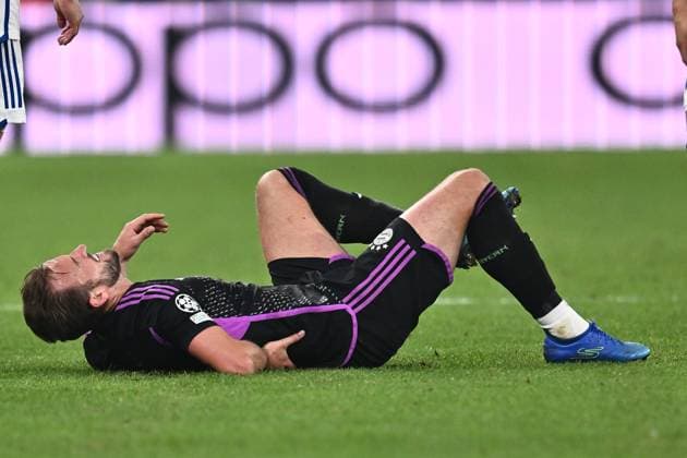 COPENHAGEN, DENMARK - OCTOBER 3: injured Harry Kane of Bayern Munich during the UEFA Champions League match between F.C. Copenhagen and FC Bayern Munchen at Parken Stadium on October 3, 2023 in Copenhagen, Denmark. Photo by Sebastian Frej F.C. Copenhagen v FC Bayern Munchen: Group A - UEFA Champions League 2023 24 Copyright: xSebastianxFrejx