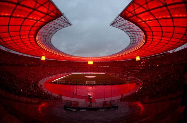 Football, Men, 2023 2024 season, UEFA Champions League Group C, Matchday 2 , 1 FC Union Berlin Sporting Braga 2 3 , red lit Olympiastadion, 03 10 2023, Copyright: xMatthiasxKochx