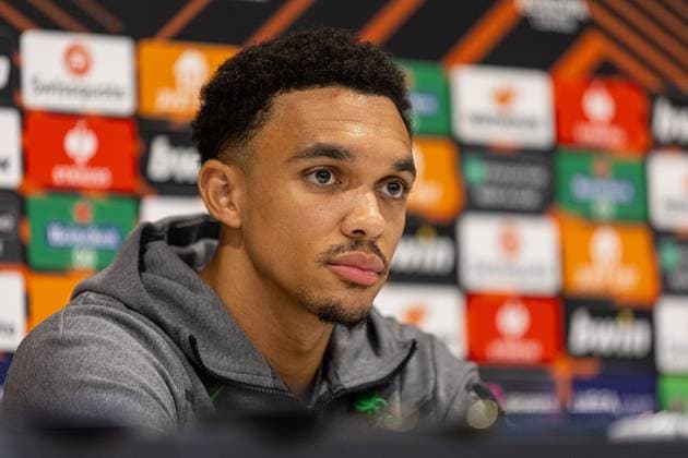 Football - UEFA Europa League - Group E - Liverpool FC v Union SG - MD-1 LIVERPOOL, ENGLAND - Wednesday, October 4, 2023: Liverpool s Trent Alexander-Arnold during a press conference, PK, Pressekonferenz at Anfield ahead of the UEFA Europa League Group E matchday 2 game between Liverpool FC and Union SG. LIVERPOOL Anfield MERSEYSIDE ENGLAND  Copyright: xDavidxRawcliffex P2023-10-04-Liverpool_Union_MD-1-26