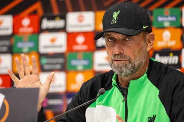 Football - UEFA Europa League - Group E - Liverpool FC v Union SG - MD-1 LIVERPOOL, ENGLAND - Wednesday, October 4, 2023: Liverpool s manager Jürgen Klopp during a press conference, PK, Pressekonferenz at Anfield ahead of the UEFA Europa League Group E matchday 2 game between Liverpool FC and Union SG. LIVERPOOL Anfield MERSEYSIDE ENGLAND  Copyright: xDavidxRawcliffex P2023-10-04-Liverpool_Union_MD-1-44