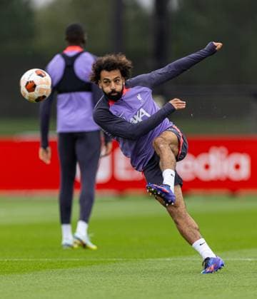 Football - UEFA Europa League - Group E - Liverpool FC v Union SG - MD-1 LIVERPOOL, ENGLAND - Wednesday, October 4, 2023: Liverpool s Mohamed Salah during a training session at the AXA Training Centre ahead of the UEFA Europa League Group E match between Liverpool FC and Union SG. LIVERPOOL AXA Training Centre MERSEYSIDE ENGLAND  Copyright: xDavidxRawcliffex P2023-10-04-Liverpool_Union_MD-1-63