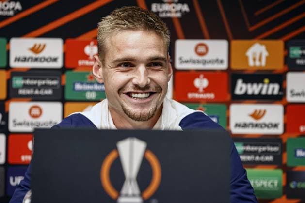 ATHENS - Kenneth Taylor of Ajax during the press conference, PK, Pressekonferenz ahead of the UEFA Europa League match against AEK Athens at the OPAP Arena on October 4, 2023 in Athens, Greece. ANP MAURICE VAN STEEN UEFA Europa League MD-1 2023 2024 xVIxANPxSportx xxANPxIVx 480225085 originalFilename: 480225085.jpg