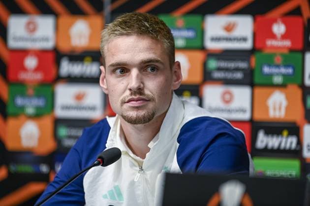 ATHENS, 04-10-2023, OPAP Arena, Europa League Football, season 2023 2024, Ajax in Athens, Ajax player Kenneth Taylor during the persconference Ajax in Athens  x22623060x Copyright: