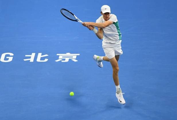 (231004) -- BEIJING, Oct. 4, 2023 -- Italy s Jannik Sinner competes during the men s singles final between Italy s Jannik Sinner and Russia s Daniil Medvedev at 2023 China Open tennis tournament in Beijing, capital of China, Oct. 4, 2023. ) (SP)CHINA-BEIJING-TENNIS-CHINA OPEN-MEN S SINGLES-FINAL (CN) ZhangxChenlin 
