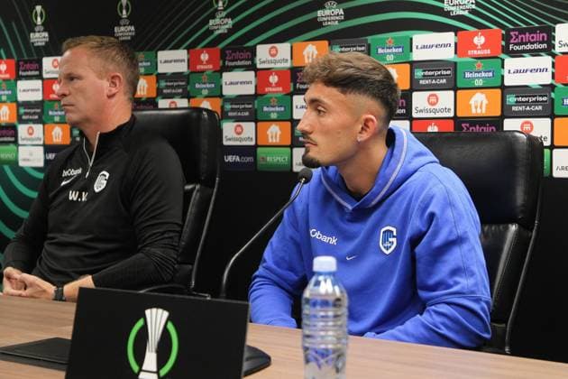 FC Cukaricki v KRC Genk - UEFA Europa Conference League - media activities NIS, SERVIE - OCTOBER 04: Vrancken Wouter head coach of KRC Genk and Zeqiri Andi forward of KRC Genk pictured prior the UEFA Europa Conference League Group F match between FC Cukaricki and KRC Genk on October 4, 2023 in Nis, Servie, 04 10 2023 Nis Servie  Copyright: xAleksandarxDjorovicx