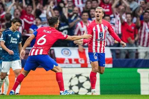 UEFA Champions League: Atletico Madrid v Feyenoord Madrid - Antoine Griezmann of Atletico Madrid celebrates the 2-2 during the 2nd leg of the UEFA Champions League group stage between Atletico Madrid v Feyenoord at Estadio Metropolitano on 4 October 2023 in Madrid, Spain. Copyright: xTomxBodex