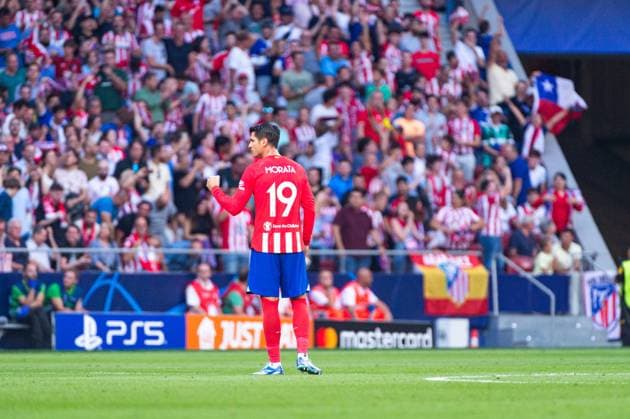 Champions League: Atletico Madrid vs Feyenoord Alvaro Morata (Atletico Madrid) celebrate his goal during the football match of Uefa Champions League between Atletico Madrid vs Feyenoord played at Civitas Metropolitano stadium on October 04, 2023 in Madrid, Spain Madrid Estadio Civitas Metropolitano Madrid Spain Copyright: xAlbertoxGardinx AGardin_20231004_football_Champions_Atletico Madrid vs Feyenoord_0035