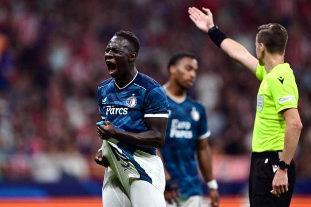 MADRID - Yankuba Minteh of Feyenoord reacts during the UEFA Champions League match between Atletico Madrid and Feyenoord Rotterdam at Estadio Metropolitano on October 4, 2023 in Madrid, Spain. ANP OLAF KRAAK UEFA Champions League 2023 24 2023 2024 xVIxANPxSportx xxANPxIVx 480235058 originalFilename: 480235058.jpg