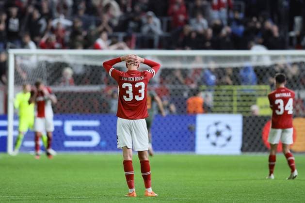 Antwerp s Zeno Van Den Bosch looks dejected after a soccer game between Belgian soccer team Royal Antwerp FC and Ukrainian club Shakhtar Donetsk, on Wednesday 04 October 2023 in Antwerp, on day two of the Champions League group stage, in the group H. BRUNOxFAHY  x76293759x