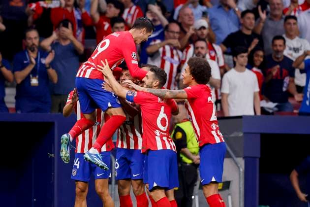 Spain, Madrid, 04 10 2023, Civitas Metropolitano, AtlÃ tico Madrid vs Feyenoord UEFA Champions League 2023 2024 Group E, Alvaro Morata Atletico Madrid celebrates after scoring his team s third goal Madrid Civitas Metropolitano Spain  eu-images-071