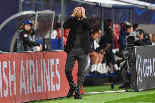 Football, Men, 2023 2024 season, UEFA Champions League Group G, Matchday 2 , RB Leipzig Manchester City, v l coach Josep Pep Guardiola Manchester City disappointed, disappointed, 04 10 2023, Copyright: xSebastianxRäppold MatthiasxKochx