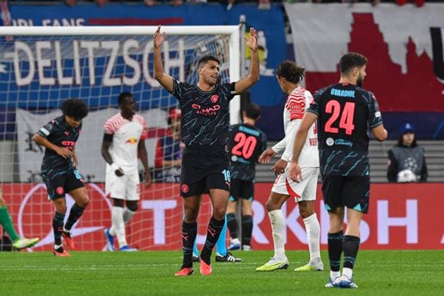 Football, men, 2023 2024 season, UEFA Champions League Group G, Matchday 2 , RB Leipzig Manchester City, v l Rodri Manchester City disappointed, disappointed, gestures, gestures, 04 10 2023, Copyright: xSebastianxRäppold MatthiasxKochx