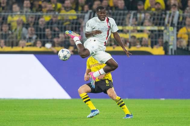UEFA Champions League, Borussia Dortmund AC Milan, 04 10 2023 Yunus Mensah AC Milan, 80 , UEFA Champions League, Borussia Dortmund AC Milan, 2 group match, on 4 10 2023, Signal Iduna Park, Dortmund UEFA regulations prohibit any use of photographs as image sequences and or quasi video Copyright: xBEAUTIFULxSPORTS Meuselx