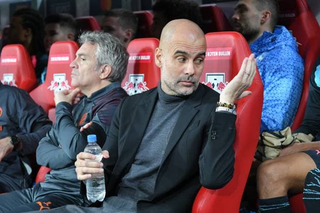 Pep Guardiola coach, Manchester City re RB Leipzig vs Manchester City, football, Champions League, preliminary round, matchday 2, 2023 2024 season, 04 10 2023 RB Leipzig vs Manchester City, football, Champions League, preliminary round, matchday 2, 2023 2024 season, 04 10 2023 Leipzig. Copyright: xEibner-Pressefoto BertxHarzerx EP_BHR