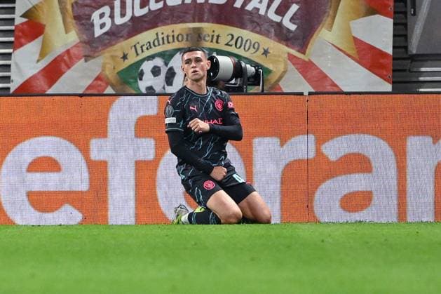 04 10 2023, Football, Champions League, Matchday 2, 2023 2024 season, RB Leipzig Manchester City, Phil Foden Manchester City delighted to score 1 0 xRHR PHOTO TKx Copyright: RHR-FOTOx RHR-FOTO TK