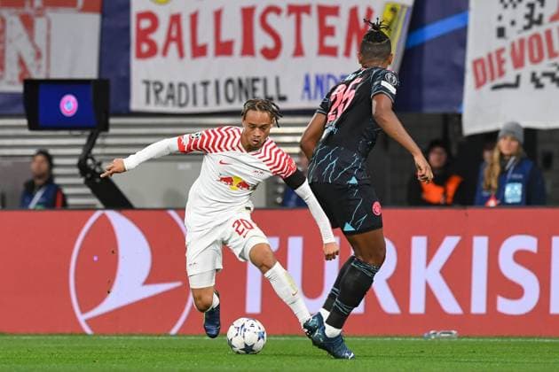 Football, men, 2023 2024 season, UEFA Champions League Group G, Matchday 2 , RB Leipzig Manchester City, v l Xavi Simons RB Leipzig in action, on the ball, individual action, controls the ball, 04 10 2023, Copyright: xSebastianxRäppold MatthiasxKochx