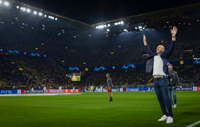 Dortmund, Germany 04th Oct 2023 Ex BVB player Jan Koller in front of the south stand Borussia Dortmund AC Milan 04 10 2023