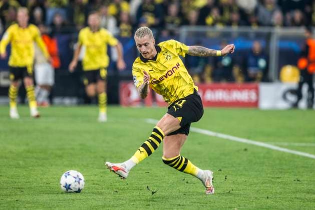 Dortmund, Signal Iduna Park, 04 10 23 Marco Reus of Dortmund kicks the ball during the championsleague match between Borussia Dortmund vs AC Milan