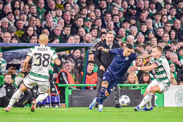 Celtic v Lazio UEFA Champions League Alistair Johnston of Celtic and Mattia Zaccagni of Lazio during the UEFA Champions League Group E match at Celtic Park, Glasgow Copyright: xJamiexJohnstonx FIL-19061-0033 UK Newspapers OUT