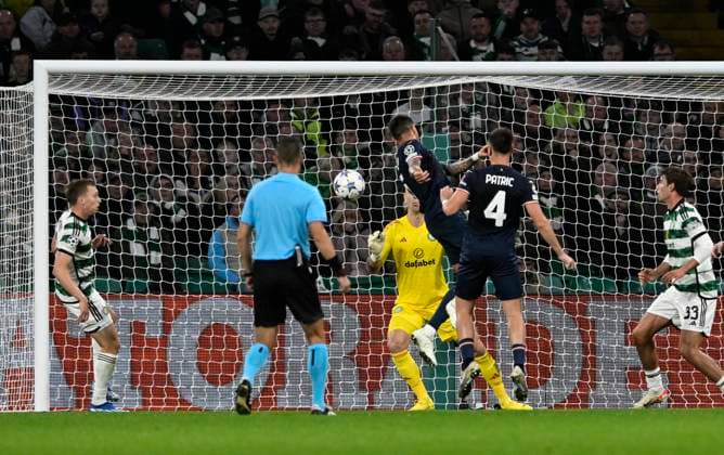 Glasgow, Scotland, 4th October 2023. Mat’as Vecino of Lazio scores his sides equaliser during the UEFA Champions League match at Celtic Park, Glasgow. Picture credit should read: Neil Hanna Sportimage EDITORIAL USE ONLY. No use with unauthorised audio, video, data, fixture lists, club league logos or live services. Online in-match use limited to 120 images, no video emulation. No use in betting, games or single club league player publications. SPI-2620-0009