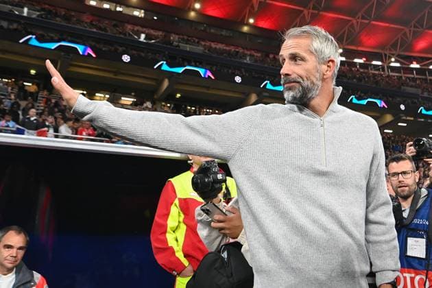Football, men, 2023 2024 season, UEFA Champions League Group G, Matchday 2 , RB Leipzig Manchester City, v l coach Marco Rose RB Leipzig gestures, gestures, 04 10 2023, Copyright: xSebastianxRäppold MatthiasxKochx