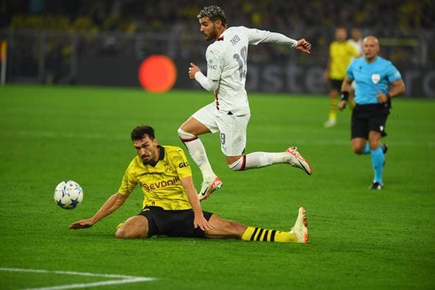 DORTMUND, GERMANY - 04.10.23: ThÃ o Hernandez, The match of match UEFA Champion League Borussia Dortmund vs AC Milan at SIGNAL IDUNA PARK  Copyright: xVITALIIxKLIUIEVx