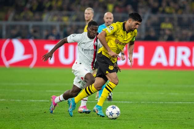 UEFA Champions League, Borussia Dortmund AC Milan, 04 10 2023 Emre Can Borussia Dortmund, 23 , Yunus Mensah AC Milan, 80 , UEFA Champions League, Borussia Dortmund AC Milan, 2 group match, on 4 10 2023, Signal Iduna Park, Dortmund UEFA regulations prohibit any use of photographs as image sequences and or quasi video Copyright: xBEAUTIFULxSPORTS Meuselx