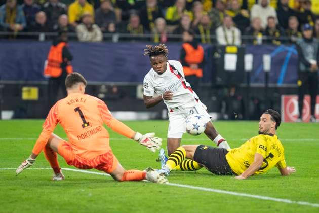 UEFA Champions League, Borussia Dortmund AC Milan, 04 10 2023 Samuel Chukwueze AC Milan, 21 with a big chance, UEFA Champions League, Borussia Dortmund AC Milan, 2 group match, on 4 10 2023, Signal Iduna Park, Dortmund UEFA regulations prohibit any use of photographs as image sequences and or quasi video Copyright: xBEAUTIFULxSPORTS Meuselx
