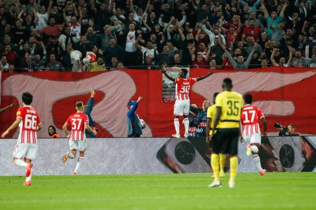 BELGRADE, SERBIA OCTOBER 4 Osman Bukari of Crvena zvezda C celebrates his goal during the UEFA Champions League Group Stage Group G match between FK Crvena zvezda and Young Boys at Stadion Rajko Mitic on October 4, 2023 in Belgrade, Serbia Belgrade Stadion Rajko Mitic Serbia Copyright: xJustPictures.ch NikolaxKrsticx jp-en-EuSpIm-_G8I9674 20231004