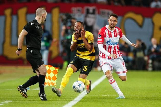 BELGRADE, SERBIA OCTOBER 4 Srdjan Mijailovic of Crvena zvezda R against Meschack Elia of Young Boys L during the UEFA Champions League Group Stage Group G match between FK Crvena zvezda and Young Boys at Stadion Rajko Mitic on October 4, 2023 in Belgrade, Serbia Belgrade Stadion Rajko Mitic Serbia Copyright: xJustPictures.ch NikolaxKrsticx jp-en-EuSpIm-_G8I9571 20231004
