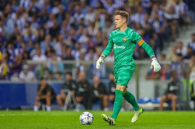 Uefa Champions League, FC Porto vs FC Barcelona, Barca round 2 of 6 Porto, Portugal, October, 4th, 2023,Uefa Champions League, FC Porto vs FC Barcelona, round 2 of 6 at the Estadio do Dragao, FC Barcelona, Marc-Andre ter Stegen, photography by @guelbergoes Porto Portugal