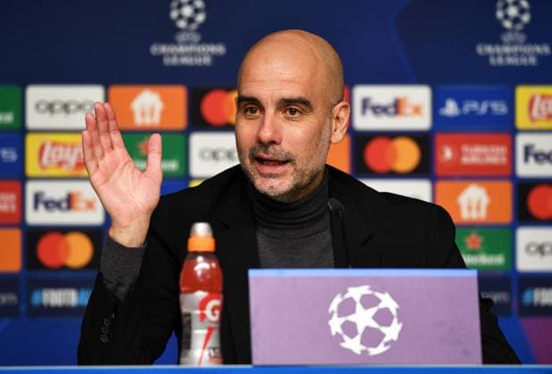 Football, Men, 2023 2024 season, UEFA Champions League Group G, Matchday 2 , RB Leipzig Manchester City, Press conference with coach Pep Guardiola Manchester City , 04 10 2023, Copyright: xSebastianxRäppold MatthiasxKochx