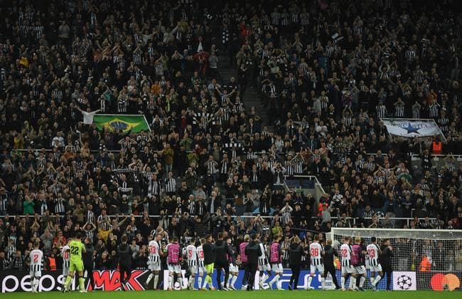 supporters at full time during the UEFA Champions League match between Newcastle United and Paris Saint Germain at St. James s Park, Newcastle, England on 4 October 2023. Copyright: xAndyxRowlandx PMI-5817-0048