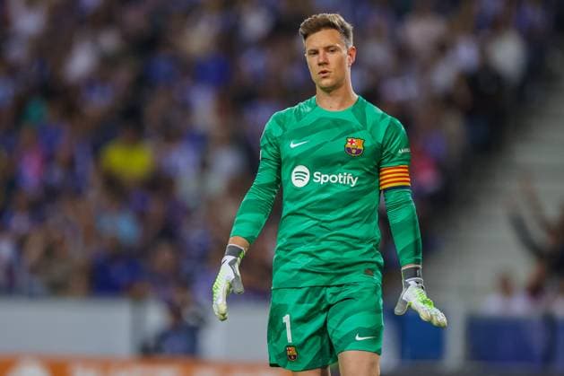 Uefa Champions League, FC Porto vs FC Barcelona, Barca round 2 of 6 Porto, Portugal, October, 4th, 2023,Uefa Champions League, FC Porto vs FC Barcelona, round 2 of 6 at the Estadio do Dragao, FC Barcelona, Marc-Andre ter Stegen, photography by @guelbergoes Porto Portugal