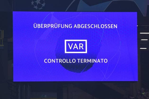 Soccer Champions Group Stage 2 Matchday Borussia Dortmund AC Milan on 04 10 2023 at Signal Iduna Park in Dortmund The scoreboard at Signal Iduna Park displays VAR video assist video evidence xRx