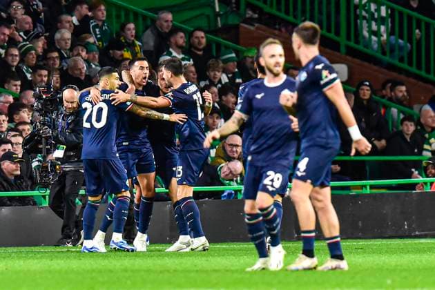 Celtic v Lazio UEFA Champions League Players of Lazio celebrate Matias Vecino?s goal during the UEFA Champions League Group E match at Celtic Park, Glasgow Copyright: xJamiexJohnstonx FIL-19061-0139 UK Newspapers OUT