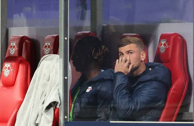 GER, UEFA Champions League, RB Leipzig vs Manchester City 04 10 2023, Leipzig, Red Bull Arena, GER, season 2023 2024, UEFA Champions League, Group G, RasenBallsport Leipzig vs Manchester City in picture Timo Werner Leipzig on the bench DFL regulations prohibit any use of photographs as image sequences and or quasi video
