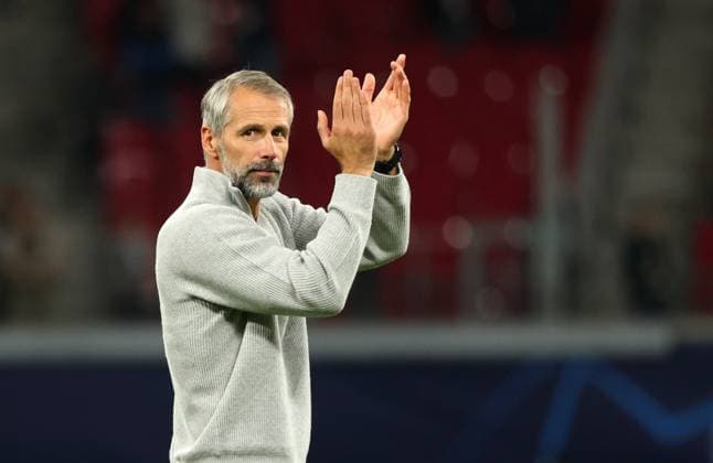 GER, UEFA Champions League, RB Leipzig vs Manchester City 04 10 2023, Leipzig, Red Bull Arena, GER, season 2023 2024, UEFA Champions League, Group G, RasenBallsport Leipzig vs Manchester City in picture coach Marco Rose Leipzig DFL regulations prohibit any use of photographs as image sequences and or quasi video