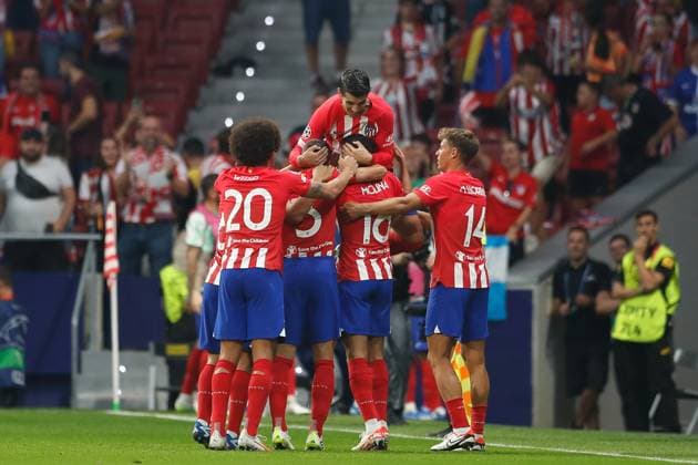 Alvaro Morata (Atletico), OCTOBER 4, 2023 - Football Soccer : Morata celebrate after his goal with team players during UEFA Champions League group stage Matchday 2 Group E match between Club Atletico de Madrid 3-2 Feyenoord at the Estadio Metropolitano in Madrid, Spain. Noxthirdxpartyxsales  (231564919)
