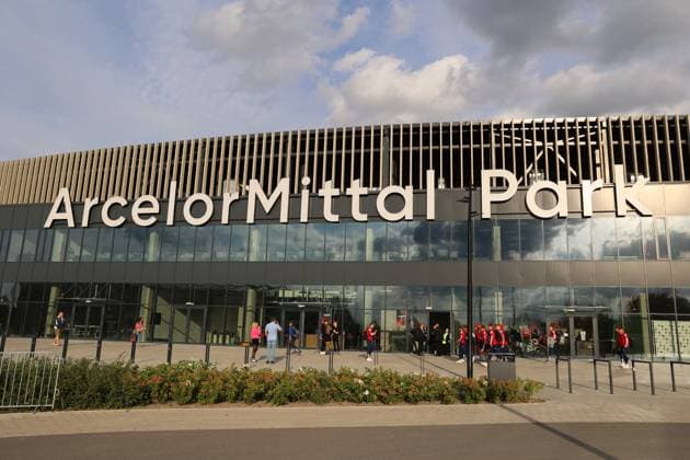 SOCCER - UEFA EL, Czestochowa vs Sturm SOSNOWIEC,POLAND,05.OCT.23 - SOCCER - UEFA Europa League, group stage, Rakow Czestochowa vs SK Sturm Graz. Image shows overview of Arcelor Mittal Park.  GEPAxpictures xChrisxBauer