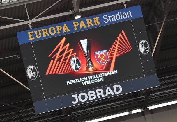05 10 2023, xhbx, football UEFA Europa League, SC Freiburg West Ham United emspor, v l scoreboard DFL DFB REGULATIONS PROHIBIT ANY USE OF PHOTOGRAPHS as IMAGE SEQUENCES and or QUASI VIDEO Freiburg