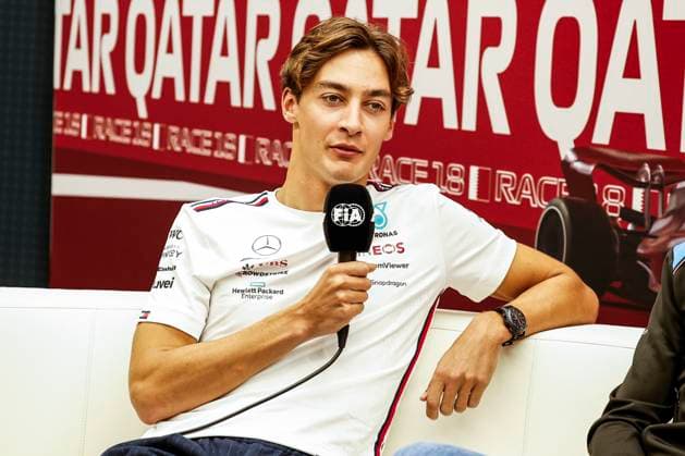 RUSSELL George (gbr), Mercedes AMG F1 Team W14, portrait press conference, PK, Pressekonferenz during the 2023 Formula 1 Qatar Grand Prix, 17th round of the 2023 Formula One World Championship, WM, Weltmeisterschaft from October 6 to 8, 2023 on the Lusail International Circuit, in Doha, Qatar - F1 - QATAR GRAND PRIX 2023 DPPI Panoramic 00123038__R3_9547