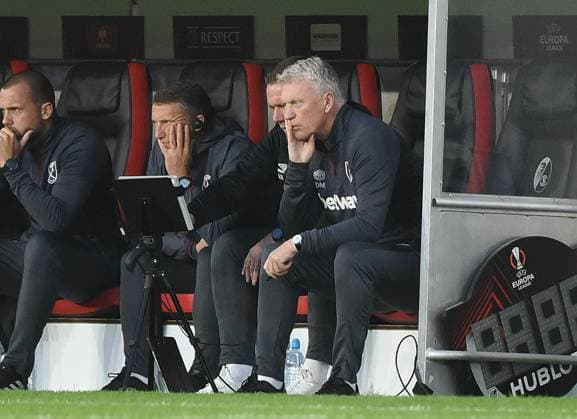 05 10 2023, xhbx, football UEFA Europa League, SC Freiburg West Ham United emspor, v l coach David Moyes West Ham United DFL DFB REGULATIONS PROHIBIT ANY USE OF PHOTOGRAPHS as IMAGE SEQUENCES and or QUASI VIDEO Freiburg