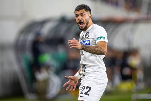 05.10.2023 SOSNOWIEC, ArcelorMittal Park, Zaglebiowski park sportowy, PILKA NOZNA (FOOTBALL), LIGA EUROPY UEFA, UEFA EUROPA LEAGUE , MECZ RAKOW CZESTOCHOWA - STURM GRAZ NZ JUSUF GAZIBEGOVIC FOTO LUKASZ SKWIOT CYFRASPORT NEWSPIX.PL --- Newspix.pl  20231005CSLS022