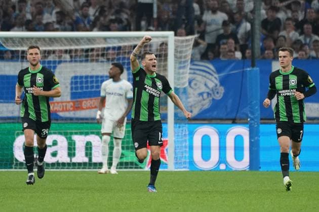 Joie - Pascal Gross (Brighton FC) FOOTBALL : Olympique de Marseille vs Brighton - Europa League - Phase de groupe - Marseille - 05 10 2023 NorbertScanella Panoramic 