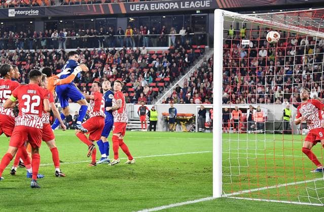 05 10 2023, xhbx, football UEFA Europa League, SC Freiburg West Ham United emspor, v l Goal scored, Goal to 2 1 by Nayef Aguerd West Ham United DFL DFB REGULATIONS PROHIBIT ANY USE OF PHOTOGRAPHS as IMAGE SEQUENCES and or QUASI VIDEO Freiburg