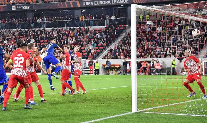 05 10 2023, xhbx, football UEFA Europa League, SC Freiburg West Ham United emspor, v l Goal scored, Goal to 1 2 by Nayef Aguerd West Ham United DFL DFB REGULATIONS PROHIBIT ANY USE OF PHOTOGRAPHS as IMAGE SEQUENCES and or QUASI VIDEO Freiburg