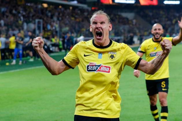 AEK Athens v Ajax Amsterdam UEFA Europa League Domagoj Vida of AEK Athens celebrates scoring a goal during the UEFA Europa League Group B match at OPAP Arena, Athens Copyright: xYannisxHalasx FIL-19062-0059 UK Newspapers OUT