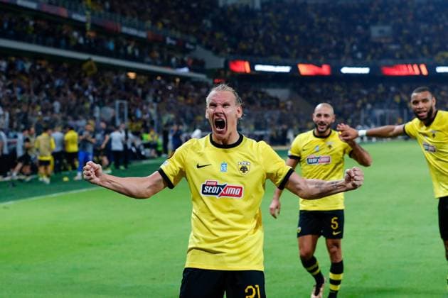 AEK Athens v Ajax Amsterdam UEFA Europa League Domagoj Vida of AEK Athens celebrates scoring a goal during the UEFA Europa League Group B match at OPAP Arena, Athens Copyright: xYannisxHalasx FIL-19062-0073 UK Newspapers OUT