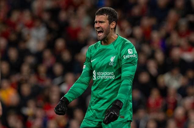 Football - UEFA Europa League - Group E - Liverpool FC v Union SG LIVERPOOL, ENGLAND - Thursday, October 5, 2023: Liverpool s goalkeeper Alisson Becker during the UEFA Europa League Group E matchday 2 game between Liverpool FC and Union SG at Anfield. LIVERPOOL Anfield MERSEYSIDE ENGLAND  Copyright: xDavidxRawcliffex P2023-10-05-Liverpool_Union-17